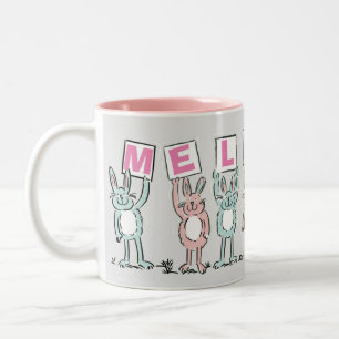 7 Buchstabenname mit Kaninchen Kaffeemaschine Tass Zweifarbige Tasse