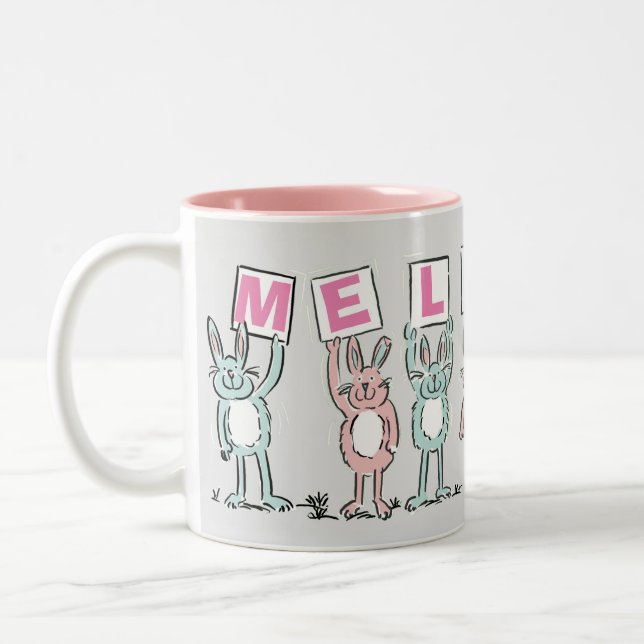 7 Buchstabenname mit Kaninchen Kaffeemaschine Tass Zweifarbige Tasse (Links)