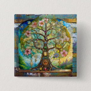 7 Chakra Blütenbaum Button