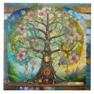 7-Chakra-Blütenbaum des Lebens Fliese