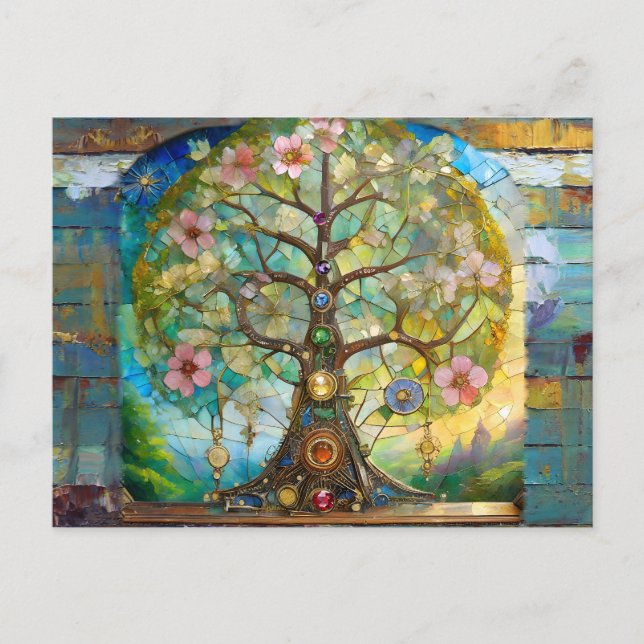 7-Chakra-Blütenbaum des Lebens Postkarte (Vorderseite)