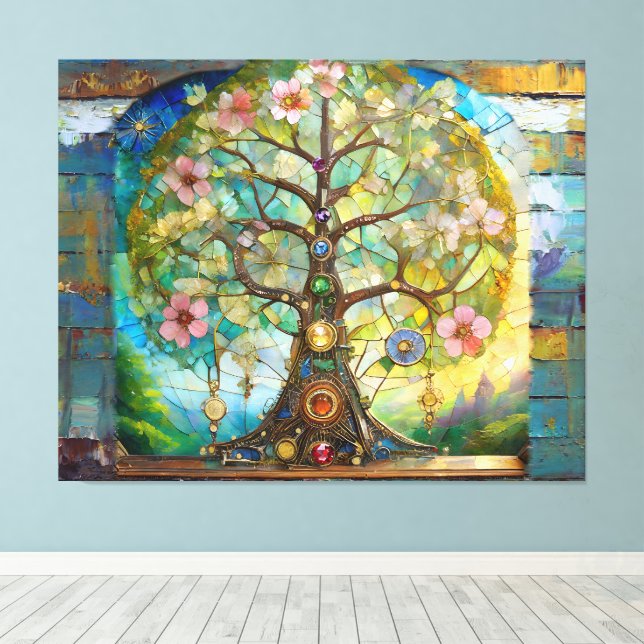 7 Chakra Erblühender Baum Des Lebens Leinwanddruck (Insitu (Holzboden))