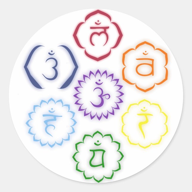 7 Chakras in einem Kreis Runder Aufkleber (Vorderseite)