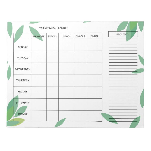 7-Day Weekly Meal Planner – Fresh Green Design Notizblock (Vorderseite)