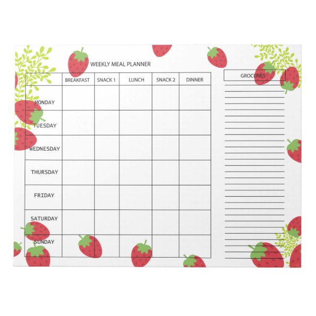 7-Day Weekly Meal Planner – Fresh Strawberry Notizblock (Vorderseite)