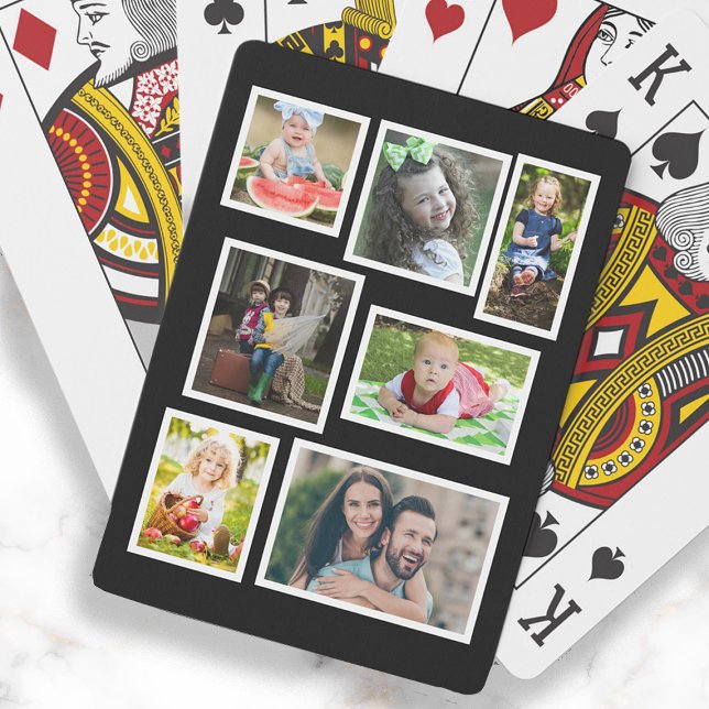 7 Familienfoto-Collage Schwarz - Wählen Sie Ihre F Spielkarten (Black and white 7-photo playing cards)