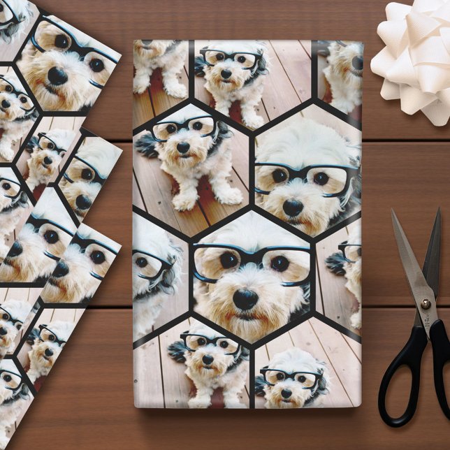 7 Foto Collage - Funkes Hexagon-Muster Geschenkpapier Set (Custom Photo Wrapping Paper)