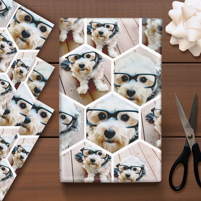 7 Foto Collage - Funkes Hexagon-Muster Geschenkpapier Set (Custom Photo Wrapping Paper)