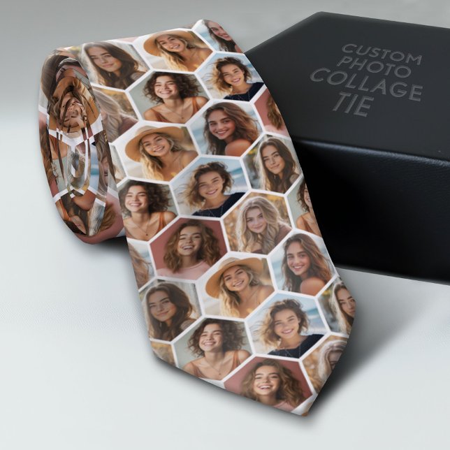 7 Foto Collage - Funkes Wabenmuster - weiß Krawatte (Custom Tie with a Photo Collage)