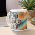 7 Foto Collage funkionierte Hexagon Muster Sonnenu Jumbo-Tasse<br><div class="desc">Quadratische Foto funktionieren am besten mit dieser Vorlage. Diese lustige Foto-Montage beinhaltet einen Platz für 7 Bilder. Das Raster besteht aus sechseckigen Fotos mit viel Platz, um Ihre Lieblings-Party-Bilder hinzuzufügen. Die Retro Stripe Linie Kunst in Sonnenuntergangsfarben verleiht dem Design ein wenig Lustigkeit. Quadratische Foto funktionieren am besten mit dieser Vorlage....</div>