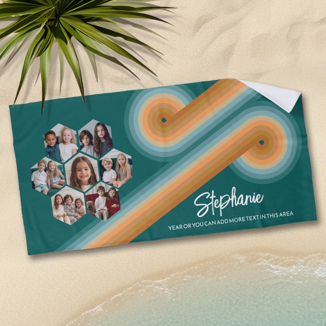 7 Foto Collage funkionierte Hexagon Muster Sonnenu Strandtuch (Personalized beach towel with photos and text)