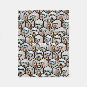7 Foto Collage - funky hexagon Muster schwarz Fleecedecke