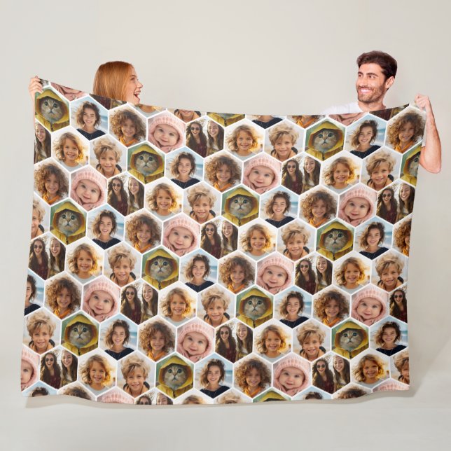 7 Foto Collage - funky hexagon Muster weiß Fleecedecke (Beispiel)