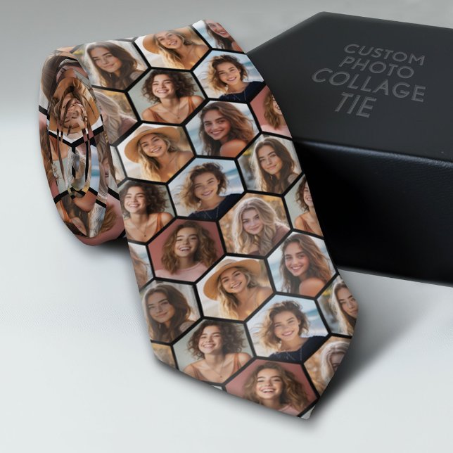 7 Foto Collage - Funky Honeycomb pattern - schwarz Krawatte (Custom Tie with a Photo Collage)