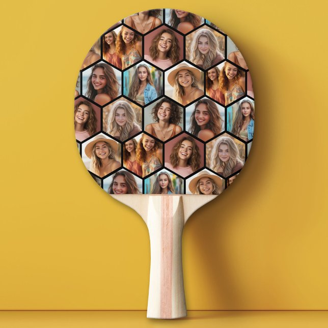 7 Foto Collage - Funky Honeycomb pattern Tischtennis Schläger (Custom Pink Pong Paddle)