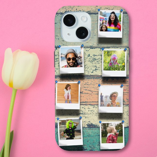 7 Foto Collage iPhone 15 Personalisiert Tough Case-Mate iPhone Hülle (Personalized photo collage iPhone 15 case-mate tough case. Vintage planks instagram film. )