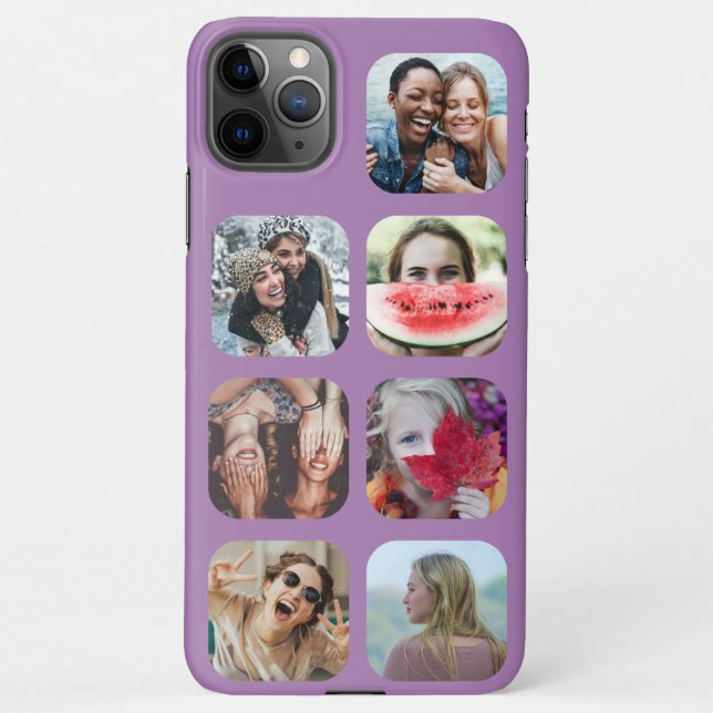 7 Foto Collage Lila Square Template iPhone Case Hülle (Rückseite)