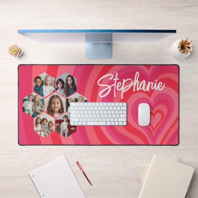 7 Foto Collage Psychedelic Heart Calligraphy Name Schreibtischunterlage (Büro 1)