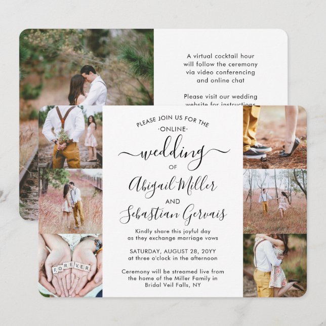 7 Foto Virtual Wedding Livestream Online-Zeremonie Einladung (Vorne/Hinten)