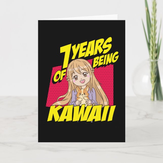 7. Geburtstag Anime Girl 7 Jahre Kawaii Karte (Vorderseite)