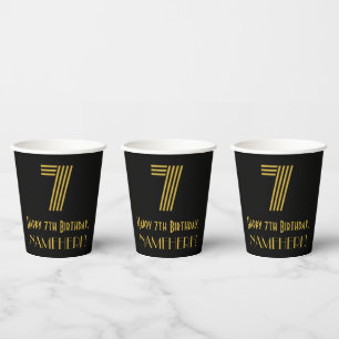 7. Geburtstag: Art Deco Inspiriert Look "7" & Name Pappbecher