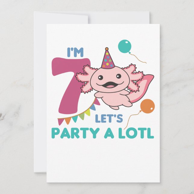 7. Geburtstag Axolotl Siebenjähriges Sweet Axolotl Einladung (Vorderseite)
