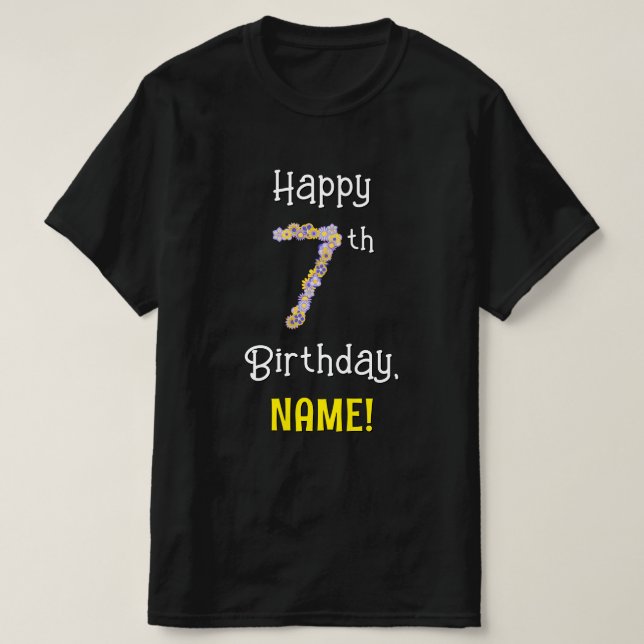 7. Geburtstag: Blumennummer "7" + Name: Blume T-Shirt (Design vorne)