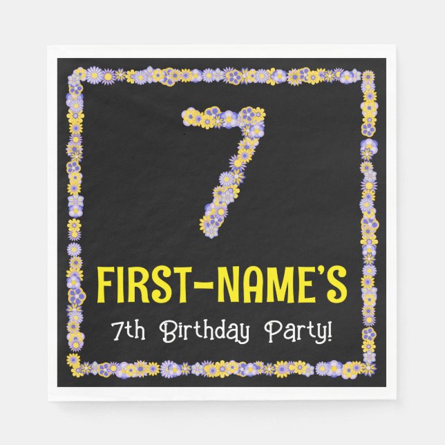 7. Geburtstag: Blumennummer, Individuelle Name, Bl Serviette (Vorderseite)