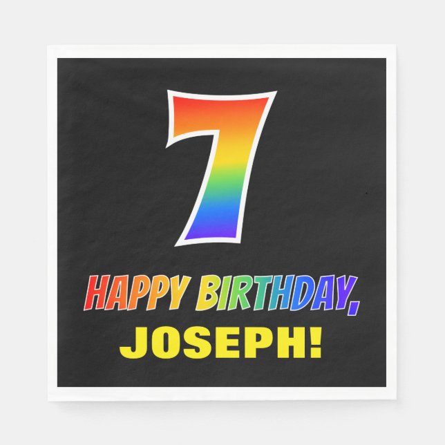7. Geburtstag: Bold, Fun, Simple, Rainbow 7 Serviette (Vorderseite)