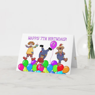 7. Geburtstag Clowns Balloons Karte