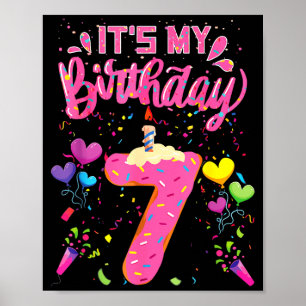 7. Geburtstag Donut glückliches 7 Jahre altes Mädc Poster