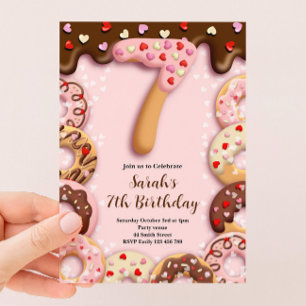 7. Geburtstag Donut Mädchen Einladung