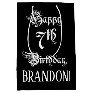 7. Geburtstag: Extravagant, elegant, Script + Indi Mittlere Geschenktüte