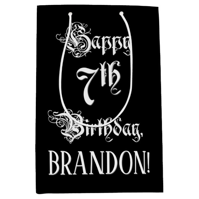 7. Geburtstag: Extravagant, elegant, Script + Indi Mittlere Geschenktüte (Vorderseite)