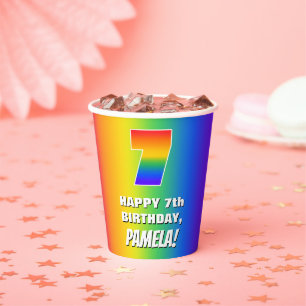 7. Geburtstag: Farbenfroh, Fun Rainbow Pattern # 7 Pappbecher