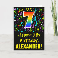 7. Geburtstag: Farbige Musiksymbole + Regenbogen 7