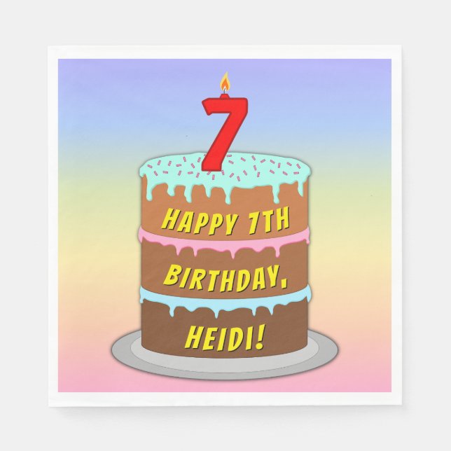 7. Geburtstag: Fun Cake and Candle + Individuelle  Serviette (Vorderseite)