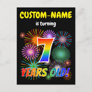 7. Geburtstag - Fun Fireworks, Regenbogen Look "7" Postkarte