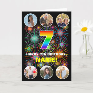 7. Geburtstag: Fun Rainbow #, Individuelle Name &  Karte