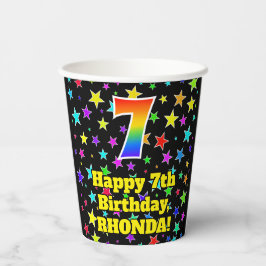 7. Geburtstag: Fun Stars Pattern und Regenbogen 7 Pappbecher
