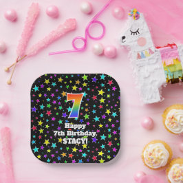 7. Geburtstag: Fun Stars Pattern und Regenbogen "7 Pappteller