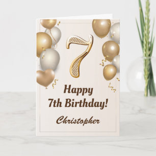 7. Geburtstag Gold Balloons und Confetti Geburtsta Karte