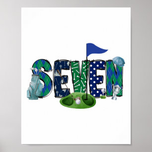 7. Geburtstag Golf Themenparty Golf Girl Boy Birth Poster