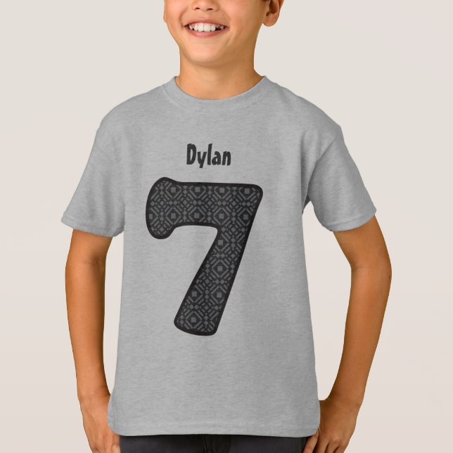 7. Geburtstag GRAUES MUSTER siebenjährige T-Shirt (Vorderseite)