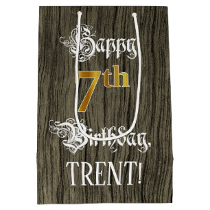 7. Geburtstag: Imitate Gold Look & Imitate Holzmus Mittlere Geschenktüte