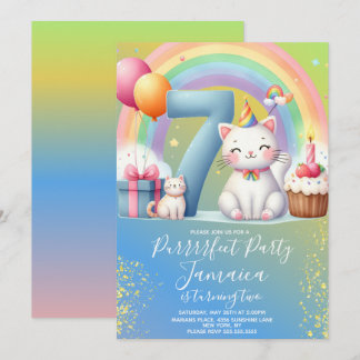 7. Geburtstag Kitten Rainbow Party Einladung