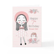 7. Geburtstag kleines Mädchen und Katze in Rosa We