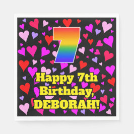 7. Geburtstag: Love Hearts Pattern, Regenbogen # 7 Serviette