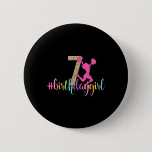 7. Geburtstag Mädchen Cheerleader Regenbogen Cheer Button