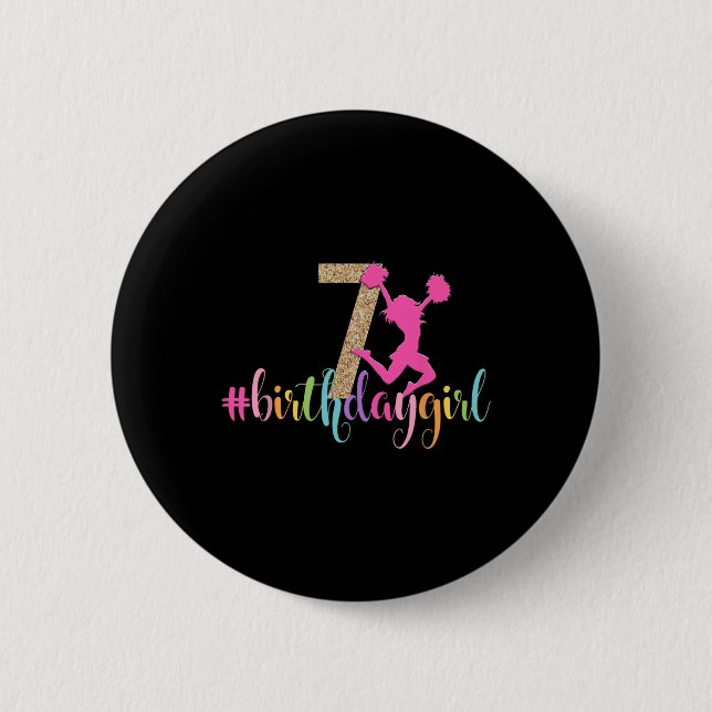 7. Geburtstag Mädchen Cheerleader Regenbogen Cheer Button (Vorderseite)